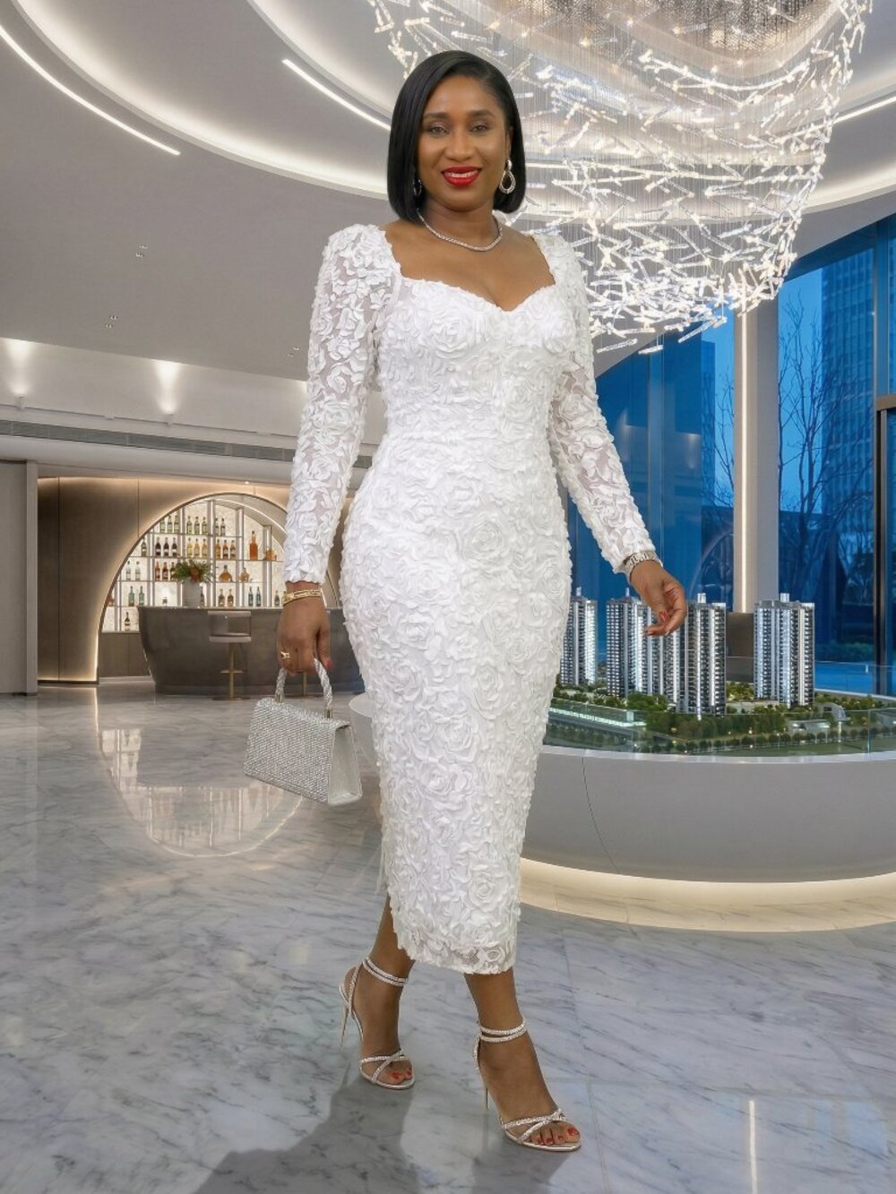 Bianca Ruffled Roses Dress - White